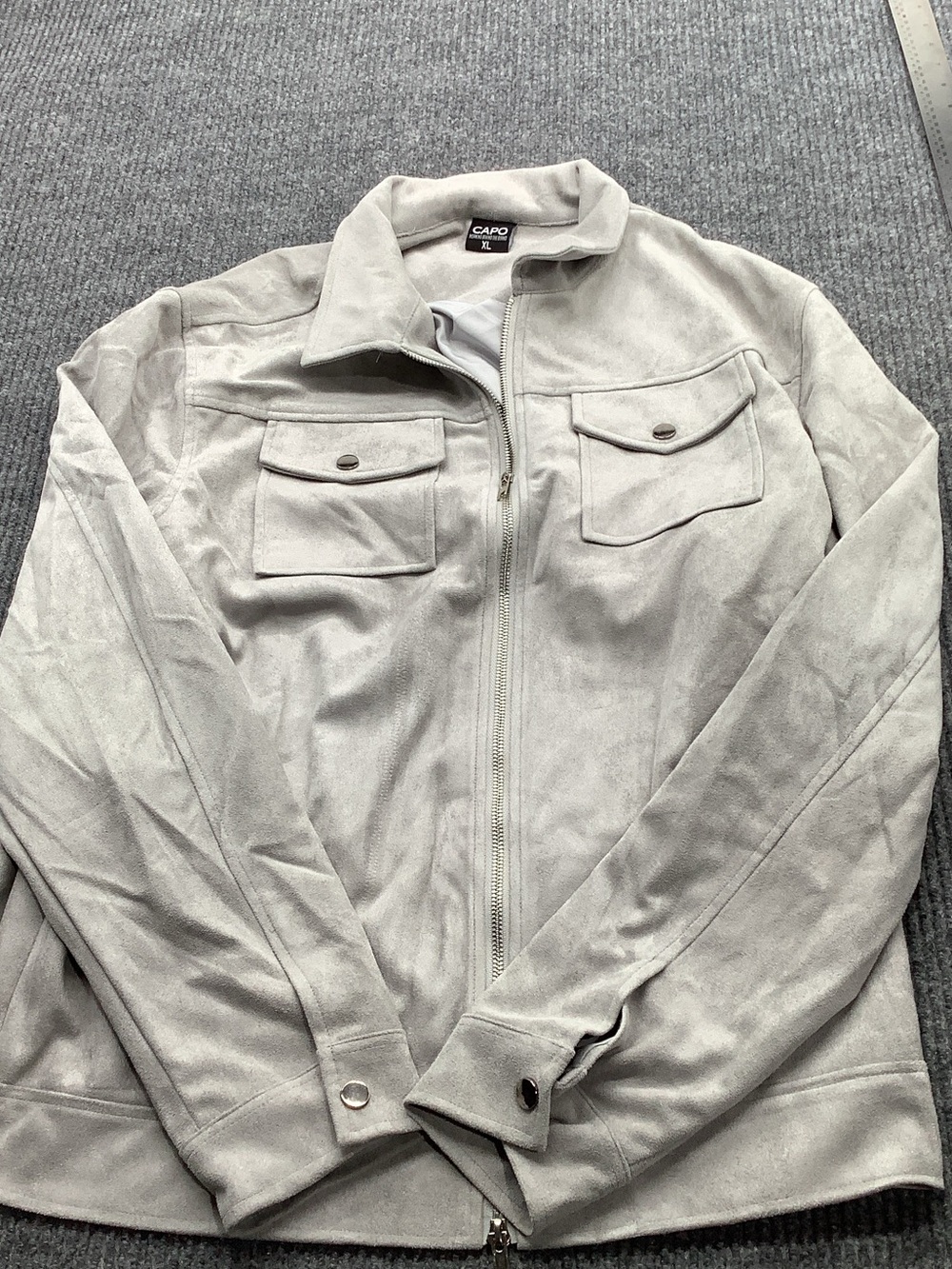 CAPO Light Gray Suede-Feel Zip Shirt Jacket